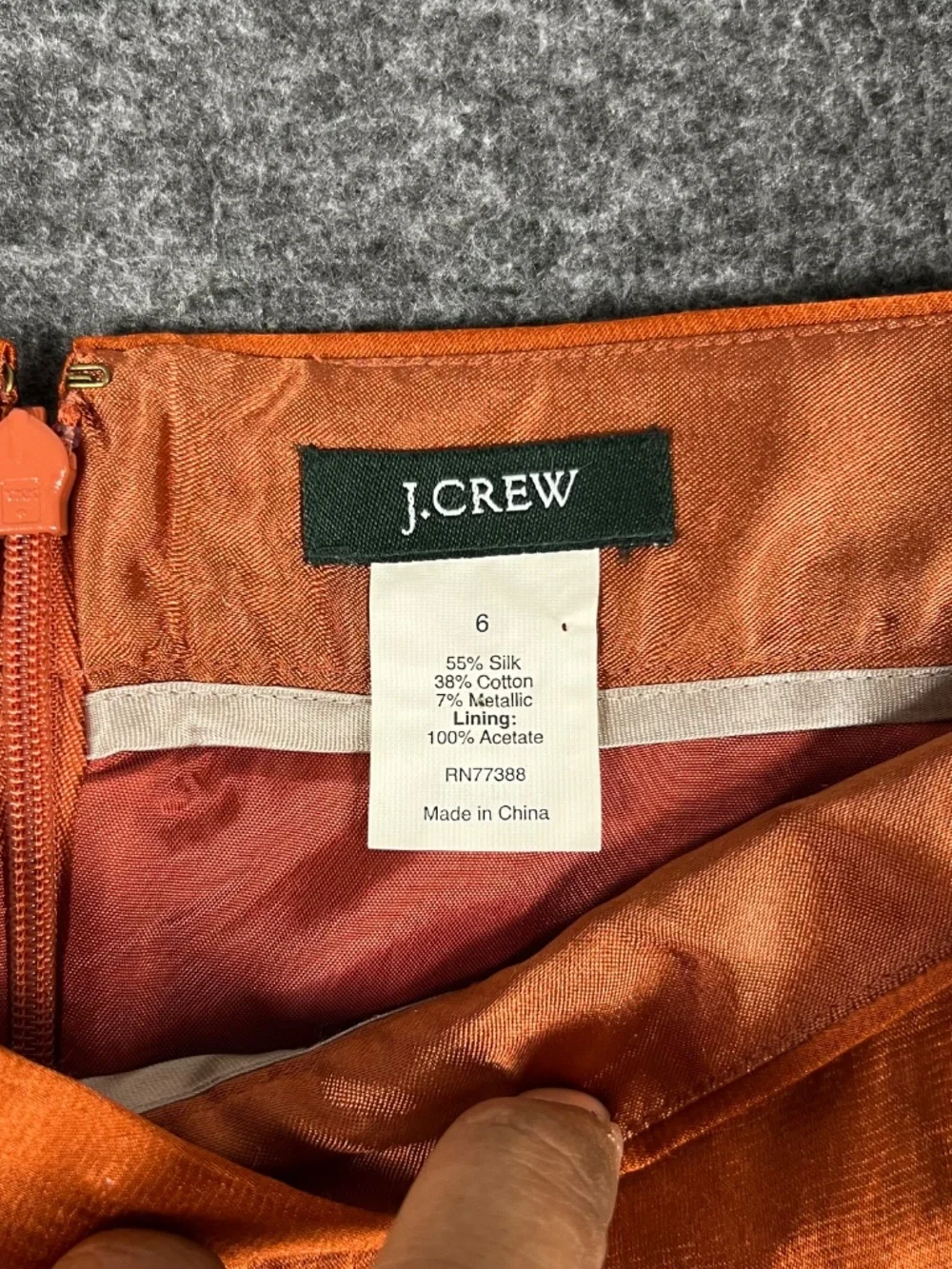 J. Crew Silk Metallic Mini Skirt Size 6 Mid Rise Burnt Orange Pleated Pockets